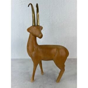 Art Deco Wood and Brass Antelope Deer 15” tall and 9”‎ long